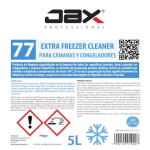 ETIQUETA DE JAX 77 EXTRA FREEZER CLEANER • PARA CÁMARAS FRIGORÍFICAS Y CONGELADORES