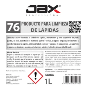 etiqueta JAX 76 • Producto para la limpieza de lápidas