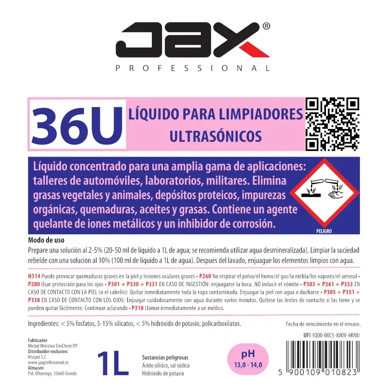 JAX 36U Producto líquido para la limpieza de Limpiadores Ultrasónicos - Imagen 2